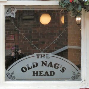 SJ8398 : Old Nag's Head: Etched window
