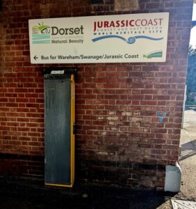 SY9188 : Jurassic Coast board on Wareham railway station, Dorset