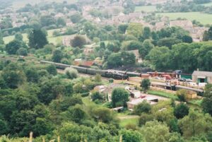SY9682 : Swanage Railway: Corfe Castle railway station from East Hill