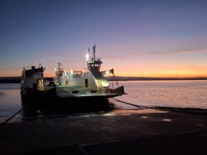 SZ0387 : Sandbanks ferry at sunset