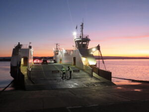 SZ0387 : Sandbanks ferry at sunset