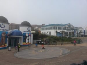 SZ0890 : Bournemouth: preparing to repaint the land train turning area