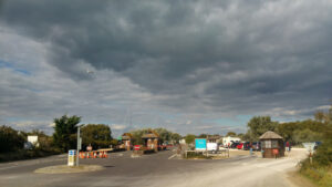SZ0386 : Car park and toll booths at Ferry Road, Shell Bay, Studland