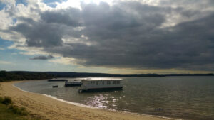 SZ0386 : Houseboats at Bramble Bush Bay, Poole Harbour